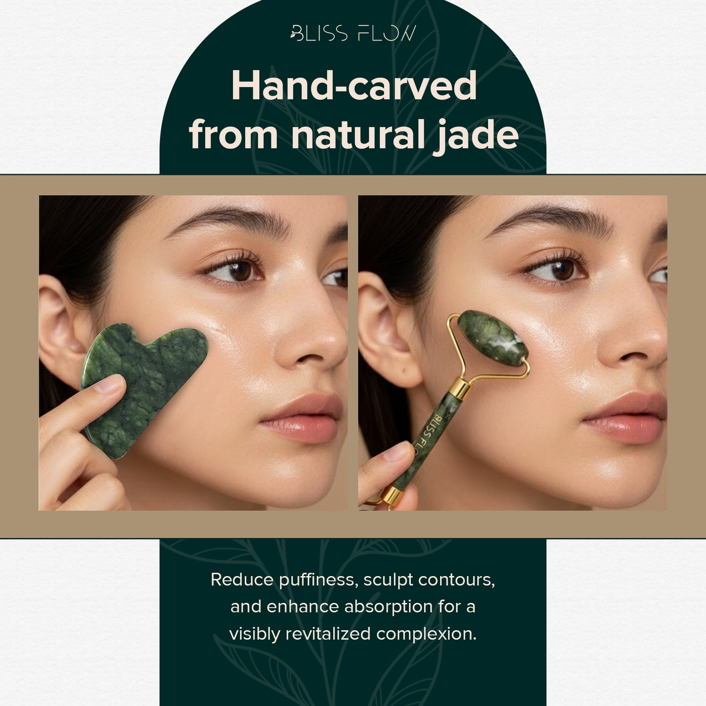 BlissFlow Jade Roller & Gua Sha Set – Natural Jade Face Roller for Puffiness, Wrinkles &
Lifting – Cooling Facial Massage Tool for Glowing Skin, Stress Relief & Skincare Absorption