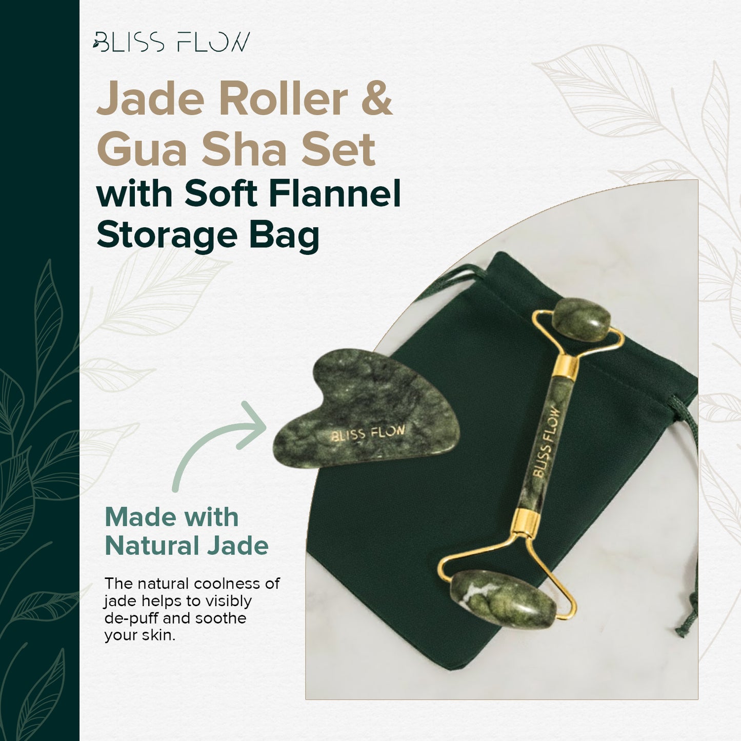 BlissFlow Jade Roller & Gua Sha Set – Natural Jade Face Roller for Puffiness, Wrinkles &
Lifting – Cooling Facial Massage Tool for Glowing Skin, Stress Relief & Skincare Absorption